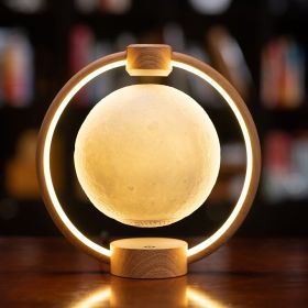 Maglev Moon Light Bluetooth Speaker 3D Stereo Diy Colorful Glare (Option: Wood grain moon-UK)